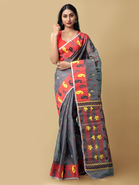 Unnati Silks Women Grey & Red Pure Handloom Dhaka Jamdhani Bengal Tant Cotton Sustainable Saree
Unnati Silks Women Grey & Red Pure Handloom Dhaka Jamdhani Bengal Tant Cotton Sustainable Saree