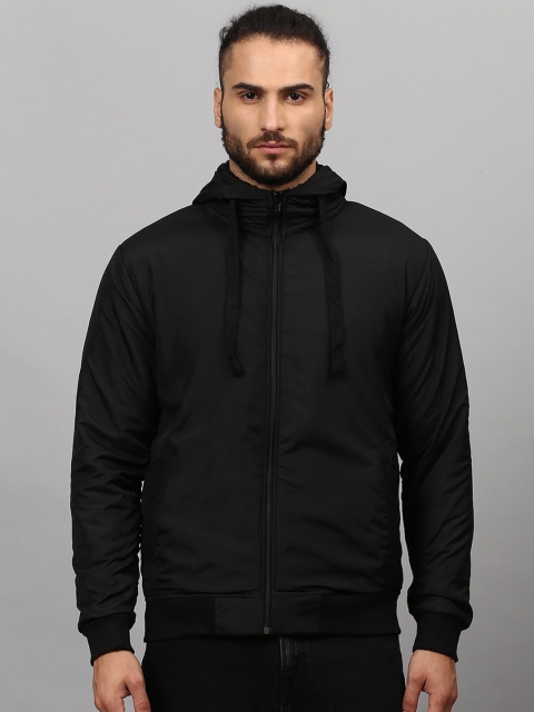 Campus Sutra Men Black Windcheater Outdoor Tailored Jacket with Embroidered