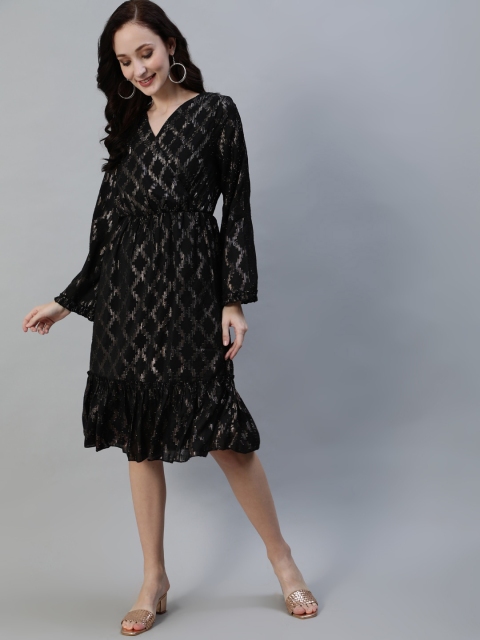 Ishin Black Floral Crepe Dress