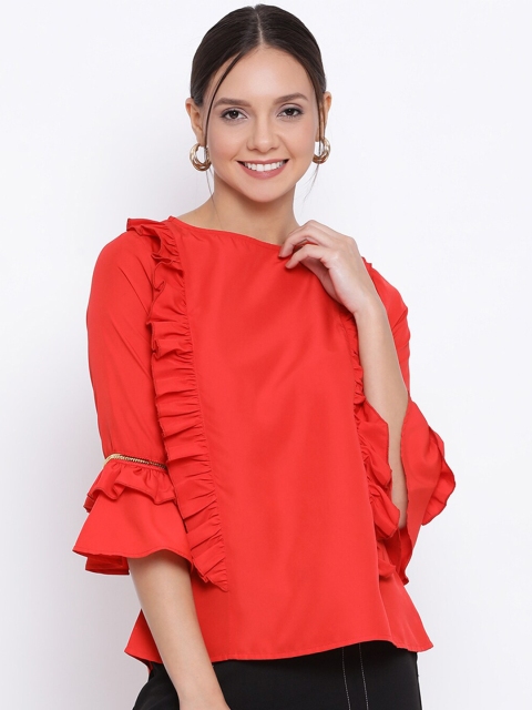 DRAAX FASHIONS Women Red Embellished Top