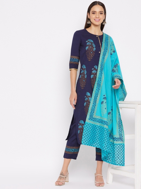 WineRed Women Navy Blue Floral Printed Regular Pure Cotton Kurti with Trousers & With Dupatta
WineRed Women Navy Blue Floral Printed Regular Pure Cotton Kurti with Trousers & With Dupatta