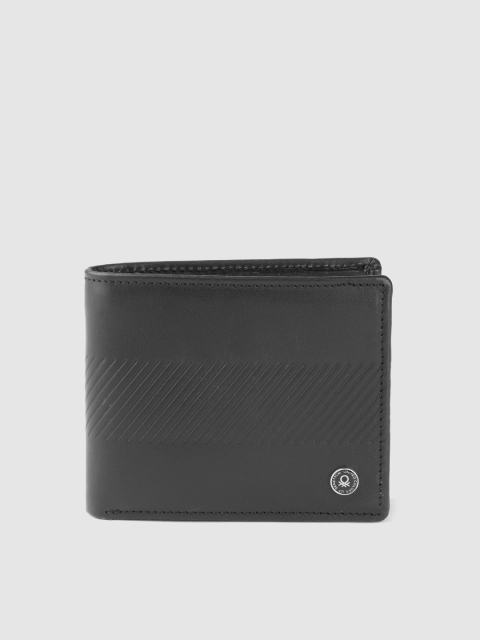 United Colors of Benetton Men Black Solid Leather Two Fold Wallet