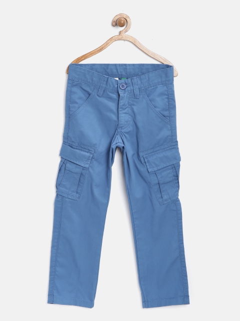 United Colors of Benetton Boys Blue Solid Cargos