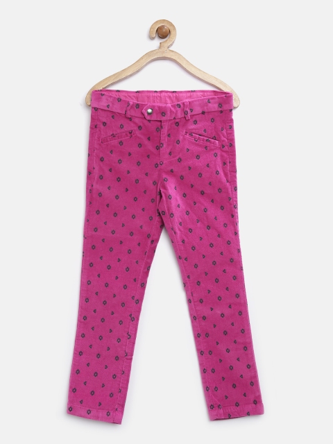 United Colors of Benetton Girls Pink Printed Flat-Front Trousers
