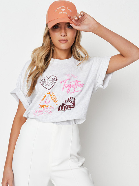 Missguided Women Grey Melange Typography Printed Drop-Shoulder Sleeves Oversized T-shirt
Missguided Women Grey Melange Typography Printed Drop-Shoulder Sleeves Oversized T-shirt