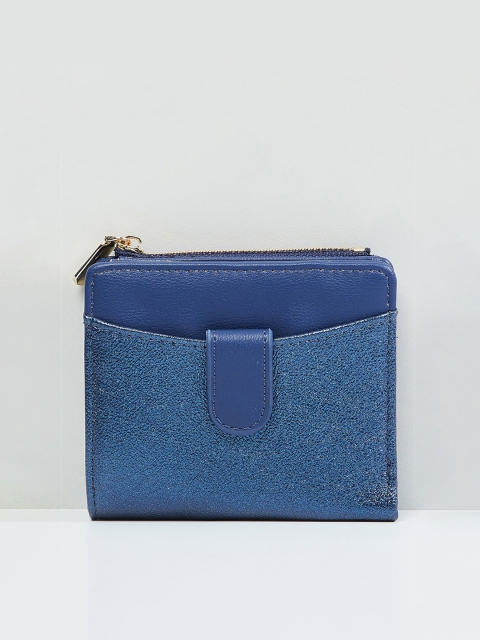 max Women Blue Textured Two Fold Wallet
