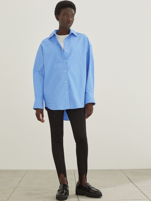 H&M Women Blue Oversized Pure Cotton Shirt