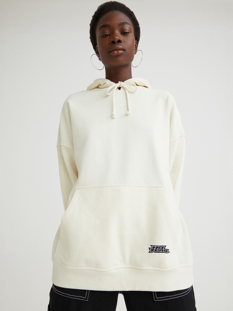 H&M Women White Pure Cotton Oversized Hoodie