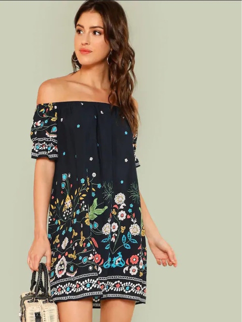 GRACE & JACK Women Stylish Black Floral Dress