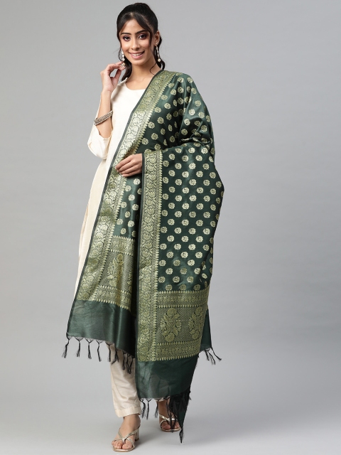 BharatSthali Green & Gold-Toned Ethnic Motifs Woven Design Banarasi Dupatta with Zari
BharatSthali Green & Gold-Toned Ethnic Motifs Woven Design Banarasi Dupatta with Zari