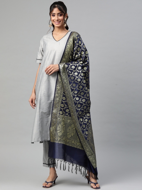 BharatSthali Blue & Gold-Toned Ethnic Motifs Woven Design Banarasi Dupatta with Zari
BharatSthali Blue & Gold-Toned Ethnic Motifs Woven Design Banarasi Dupatta with Zari