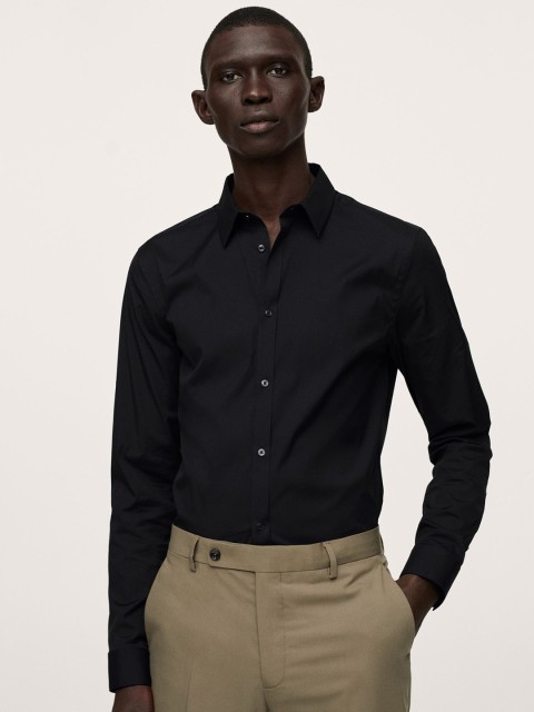 MANGO MAN Black Super Slim Fit Easy Iron Smart Casual Shirt