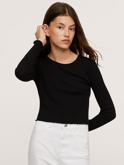 Mango Kids Girls Black Solid T-shirt