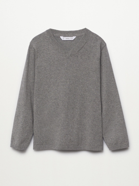 Mango Kids Boys Grey Melange Solid Pullover