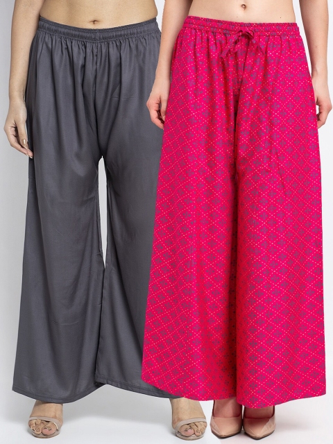 GRACIT Women Pack Of 2 Grey & Pink Floral Printed Flared Knitted Ethnic Palazzos
GRACIT Women Pack Of 2 Grey & Pink Floral Printed Flared Knitted Ethnic Palazzos