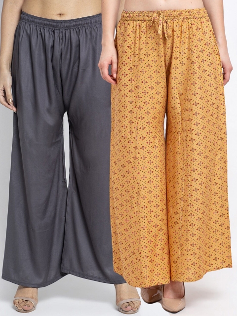 GRACIT Women Pack Of 2 Grey & Mustard Yellow Floral Printed Flared Knitted Ethnic Palazzos
GRACIT Women Pack Of 2 Grey & Mustard Yellow Floral Printed Flared Knitted Ethnic Palazzos