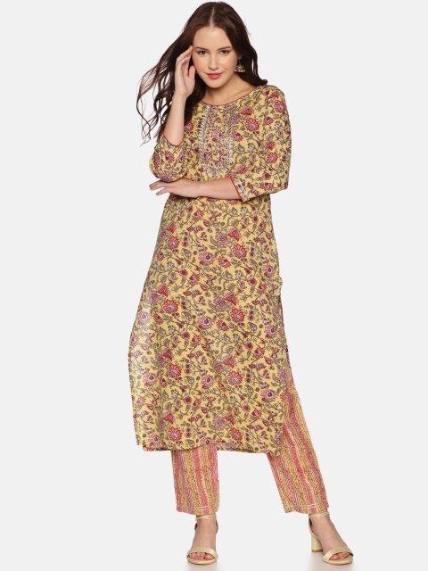 Palakh Women Yellow Floral Printed Regular Thread Work Pure Cotton Kurta with Trousers
Palakh Women Yellow Floral Printed Regular Thread Work Pure Cotton Kurta with Trousers