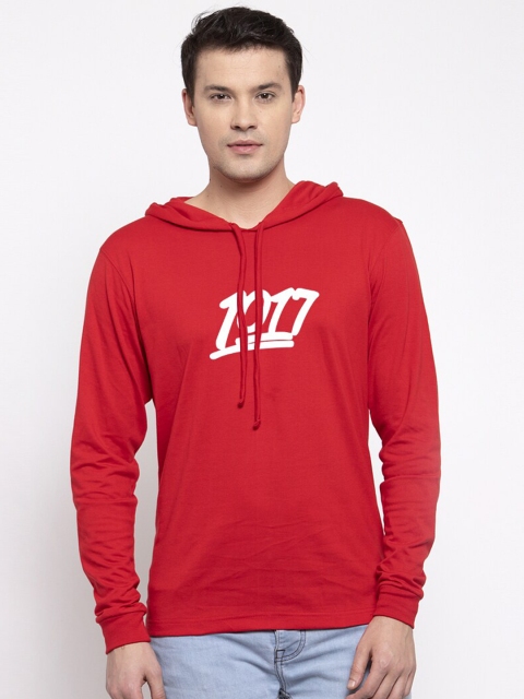 Friskers Men Red 017 Printed Hooded Cotton T-shirt