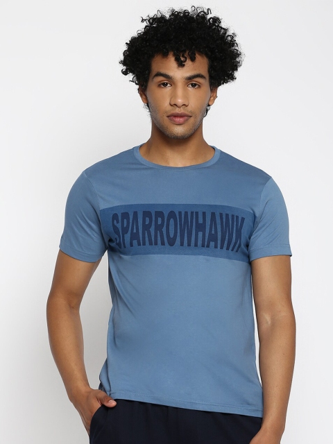 SPARROWHAWK Men Blue Typography Printed Cotton T-shirt