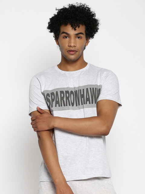 SPARROWHAWK Men Grey Typography Printed Raw Edge T-shirt
