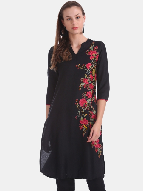 Karigari Women Black Floral Printed Floral Kurta