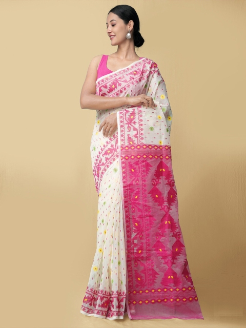 Unnati Silks Women Cream-Coloured & Fuchsia Pure Handloom Dhaka Jamdhani Bengal Tant Cotton Sustainable Saree
Unnati Silks Women Cream-Coloured & Fuchsia Pure Handloom Dhaka Jamdhani Bengal Tant Cotton Sustainable Saree