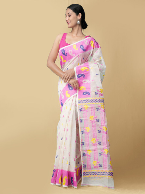 Unnati Silks Women Cream-Coloured & Pink Pure Handloom Dhaka Jamdhani Bengal Tant Cotton Sustainable Saree
Unnati Silks Women Cream-Coloured & Pink Pure Handloom Dhaka Jamdhani Bengal Tant Cotton Sustainable Saree