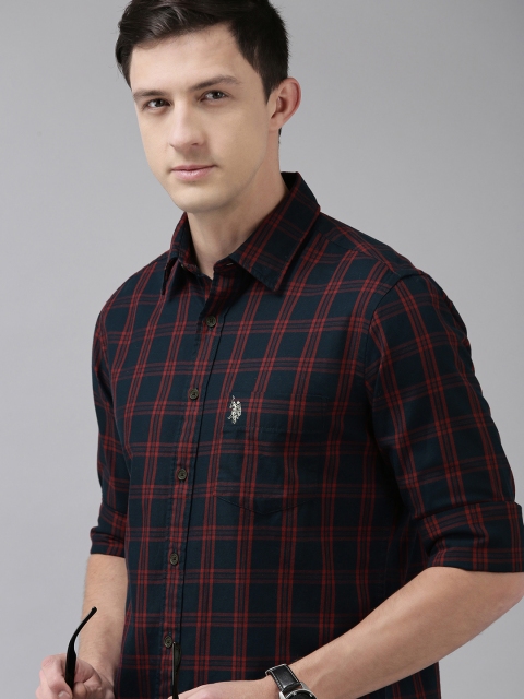 U S Polo Assn Denim Co Men Navy Blue & Red Tailored Fit Tartan Checked Cotton Casual Shirt
U S Polo Assn Denim Co Men Navy Blue & Red Tailored Fit Tartan Checked Cotton Casual Shirt