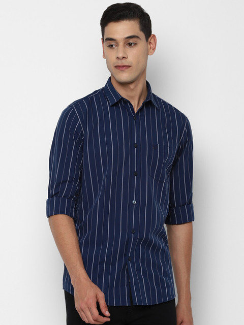 Allen Solly Men Navy Blue & White Slim Fit Opaque Striped Pure Cotton Casual Shirt 
Allen Solly Men Navy Blue & White Slim Fit Opaque Striped Pure Cotton Casual Shirt