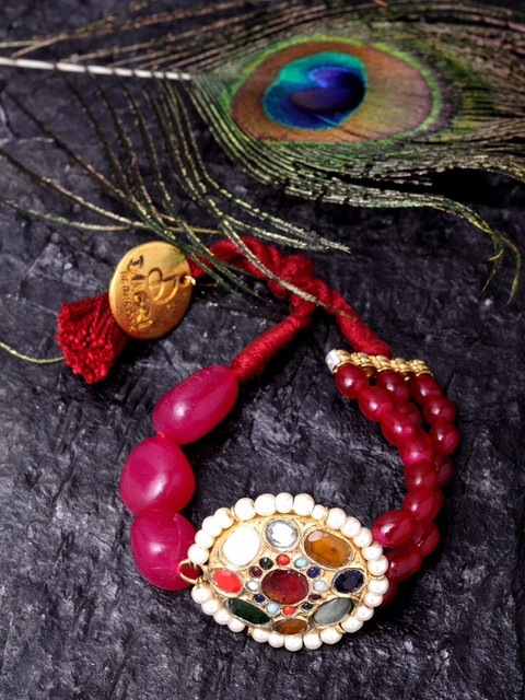 DUGRISTYLE Women Gold-Toned & Red Sterling Silver Pearls Handcrafted Gold-Plated Multistrand Bracelet
DUGRISTYLE Women Gold-Toned & Red Sterling Silver Pearls Handcrafted Gold-Plated Multistrand Bracelet