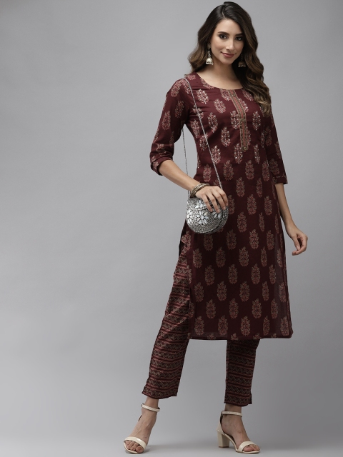 Yufta Women Maroon Ethnic Motifs Printed Regular Sequinned Pure Cotton Kurta with Trousers
Yufta Women Maroon Ethnic Motifs Printed Regular Sequinned Pure Cotton Kurta with Trousers