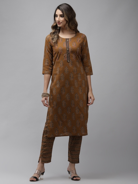 Yufta Women Mustard Brown Ethnic Motifs Printed Sequinned Pure Cotton Kurta with Trousers
Yufta Women Mustard Brown Ethnic Motifs Printed Sequinned Pure Cotton Kurta with Trousers