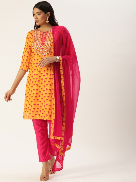 SWAGG INDIA Women Mustard Yellow Ethnic Motifs Embroidered Regular Thread Work Chanderi Silk Kurta with
SWAGG INDIA Women Mustard Yellow Ethnic Motifs Embroidered Regular Thread Work Chanderi Silk Kurta with