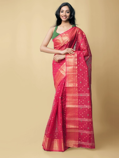 Unnati Silks Women Red & Gold-Toned Pure Handloom Bengal Tant Cotton Sustainable Saree
Unnati Silks Women Red & Gold-Toned Pure Handloom Bengal Tant Cotton Sustainable Saree