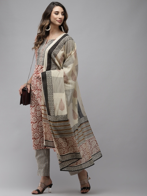Yufta Women Beige & Red Floral Handblock Printed Cotton Kurta with Trousers & Dupatta
Yufta Women Beige & Red Floral Handblock Printed Cotton Kurta with Trousers & Dupatta
