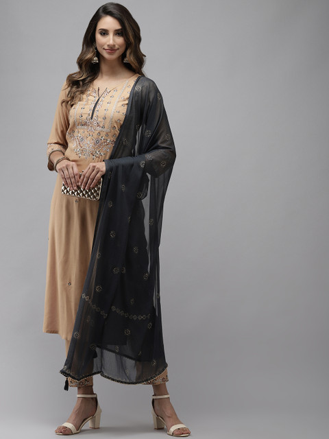 Yufta Women Beige & Charcoal Grey Ethnic Motifs Embroidered Kurta with Trousers & Dupatta
Yufta Women Beige & Charcoal Grey Ethnic Motifs Embroidered Kurta with Trousers & Dupatta