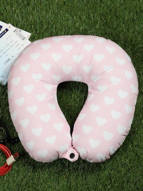 Lushomes Pink & White Printed Travel Neck Pillow