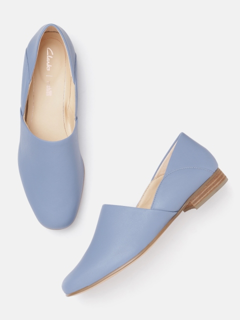 Clarks Women Blue Solid Leather Slip-Ons