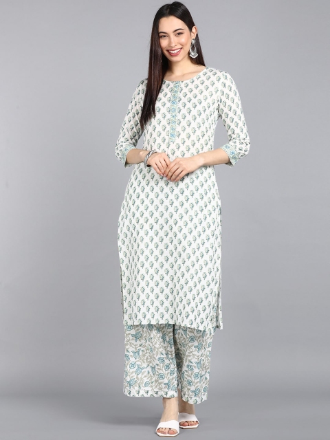 AHIKA Women Off White & Blue Ethnic Motifs Printed Regular Pure Cotton Kurta with Palazzos
AHIKA Women Off White & Blue Ethnic Motifs Printed Regular Pure Cotton Kurta with Palazzos