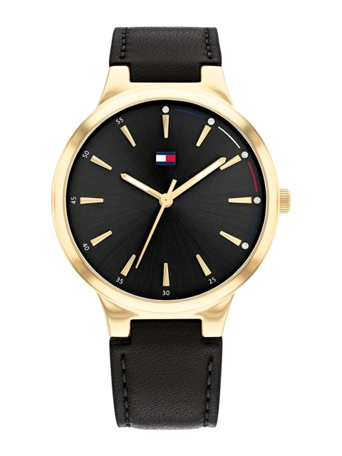 Tommy Hilfiger Women Black Dial & Black Leather Straps Analogue Watch