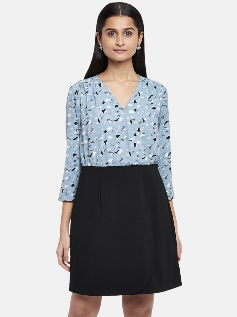 Annabelle by Pantaloons Blue & Black Abstract A-Line Dress