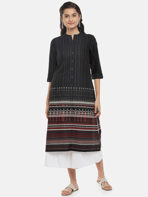 RANGMANCH BY PANTALOONS Women Black & Maroon Tribal Printed Pure Cotton A-line Kurta 
RANGMANCH BY PANTALOONS Women Black & Maroon Tribal Printed Pure Cotton A-line Kurta