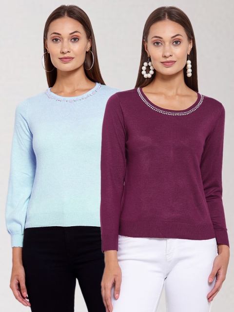 KLOTTHE Women Pack of 2 Woolen Pullover, Blue