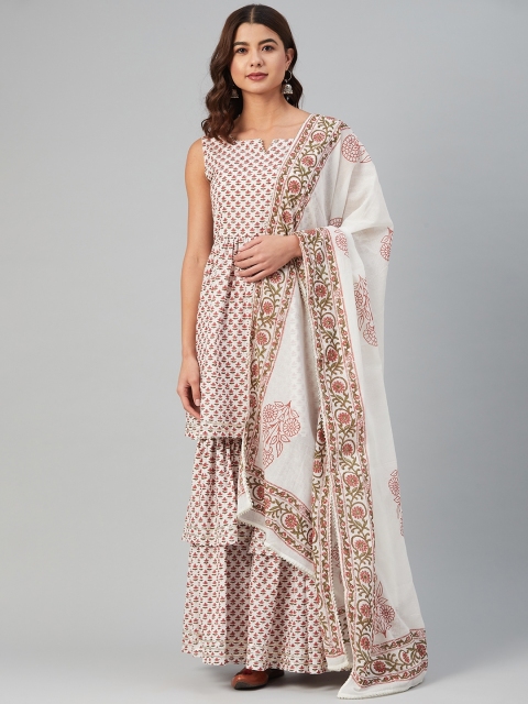 Hatheli Women White Hand Block Pleated Pure Cotton Kurti with Sharara & With Dupatta
Hatheli Women White Hand Block Pleated Pure Cotton Kurti with Sharara & With Dupatta
