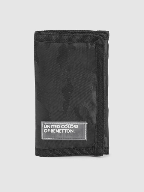 United Colors of Benetton Men Black Camouflage Print Three Fold Wallet