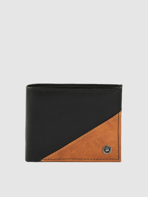 United Colors of Benetton Men Black & Mustard Yellow Colourblocked Two Fold Wallet