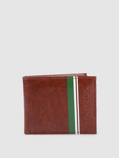United Colors of Benetton Men Brown & Green Striped Two Fold Wallet