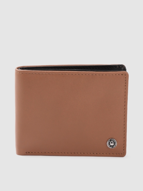 United Colors of Benetton Men Tan Brown Solid Leather Two-Fold Wallet