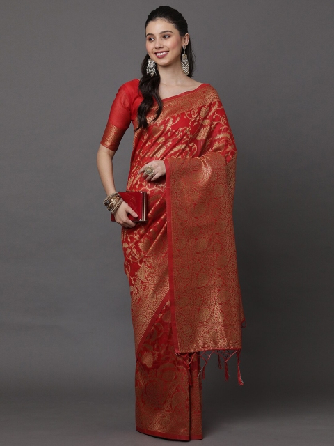Mitera Red & Gold Woven Design Banarasi Saree
