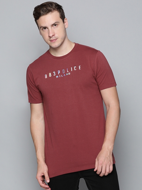 883 Police Men Maroon Cotton Typography Printed T-shirt